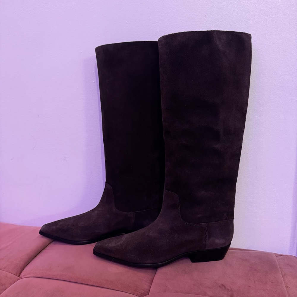 REFORMATION Dominique Genuine Boss Suede Espresso Brown Knee High Leather Boots - Picture 6 of 13
